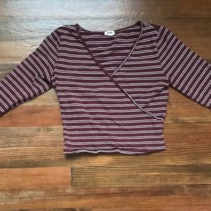 Garage Striped Wrap Long-Sleeve Cropped Shirt